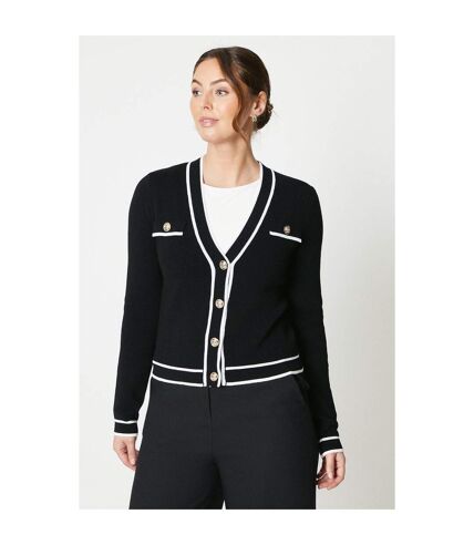 Womens/ladies tipped button through long-sleeved cardigan black Principles