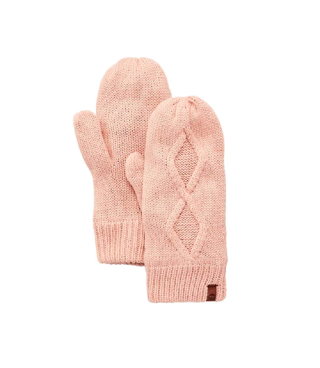 Timberland Womens/Ladies Leather Loop Cable Knit Mittens (Peach) - UTUT445