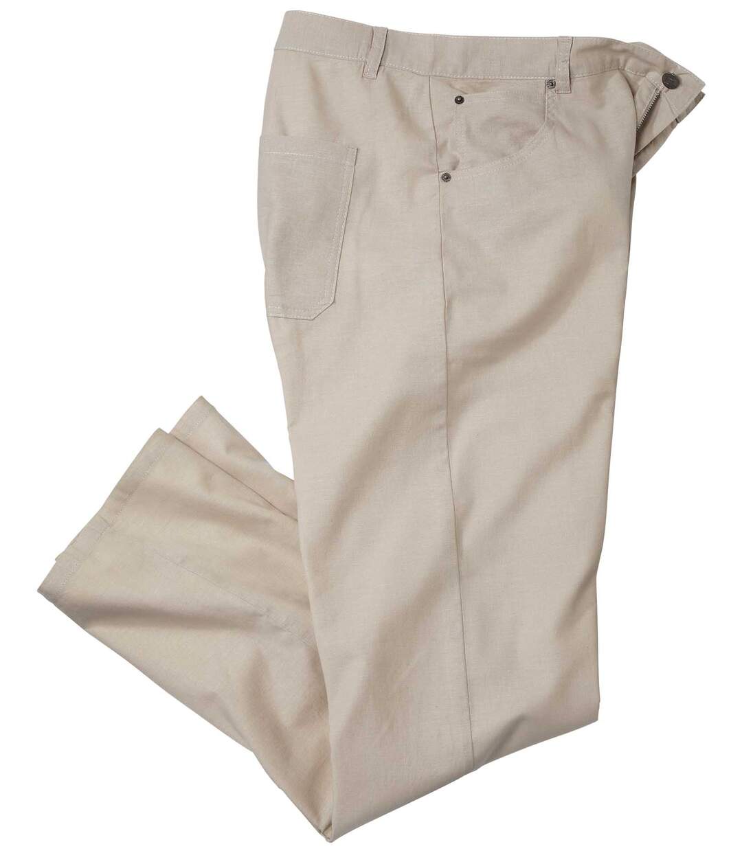 Pantalon coton/lin extensible beige homme-1