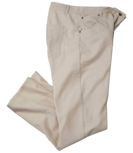 Men's Beige Stretch Trousers - Cotton/Linen