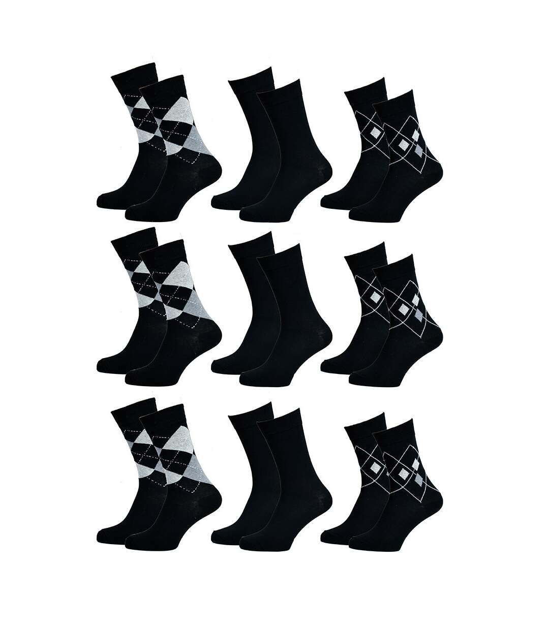 Chaussettes pour Homme en Coton Majoritaire Confort et fantaisie Pack de 9 Paires Motif Intarsia