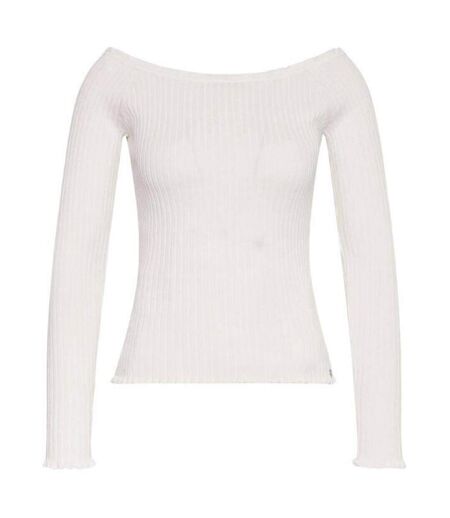 Sweat Motif/style Côtelé Femme Écru Guess