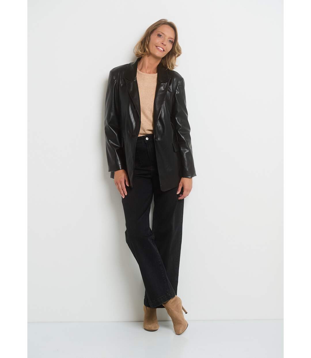 Veste faux cuir col tailleur 1 bouton-3