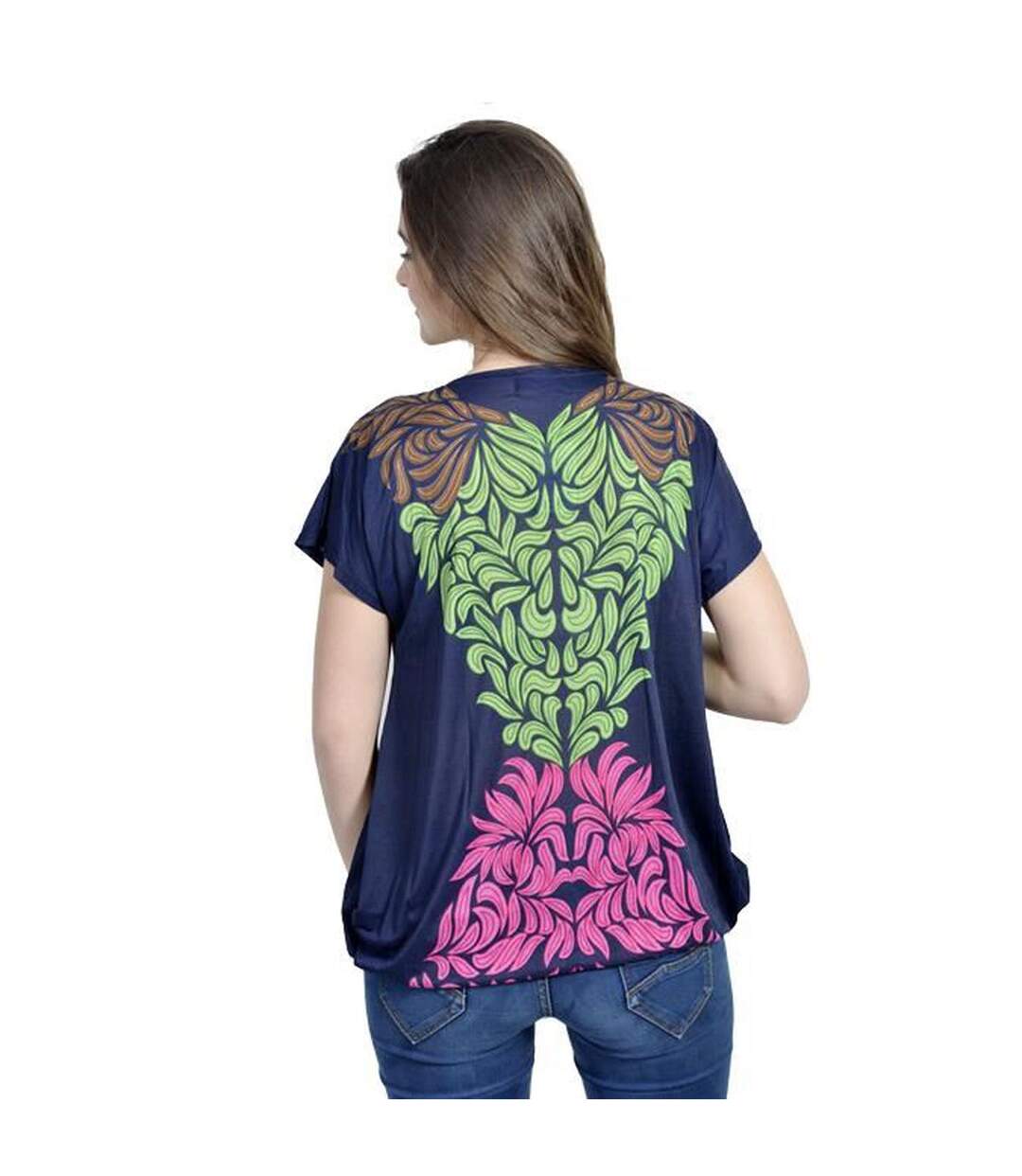 Tee shirt tunique femme manches courtes  avec motif-2