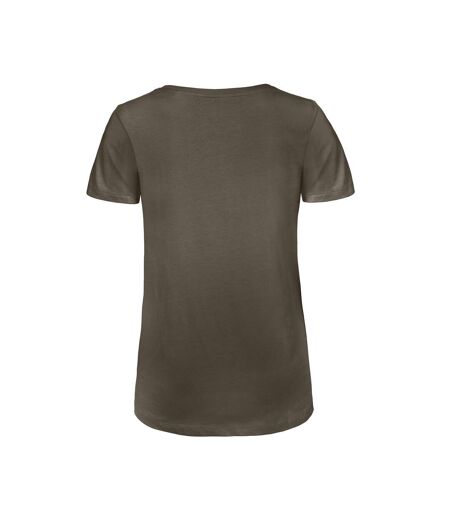 Womens/ladies inspire organic cotton v neck t-shirt khaki B&C