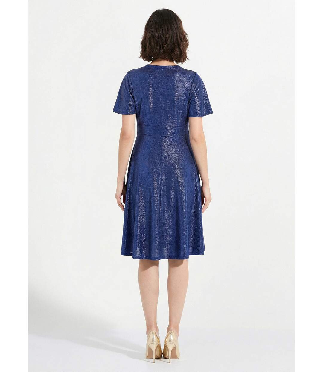 Robe cache-coeur courte brillante manches papillon-2
