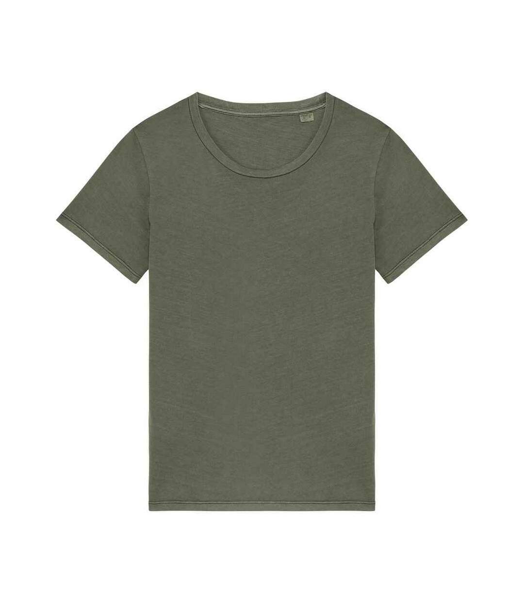 Womens/ladies faded washed t-shirt khaki Native Spirit-1