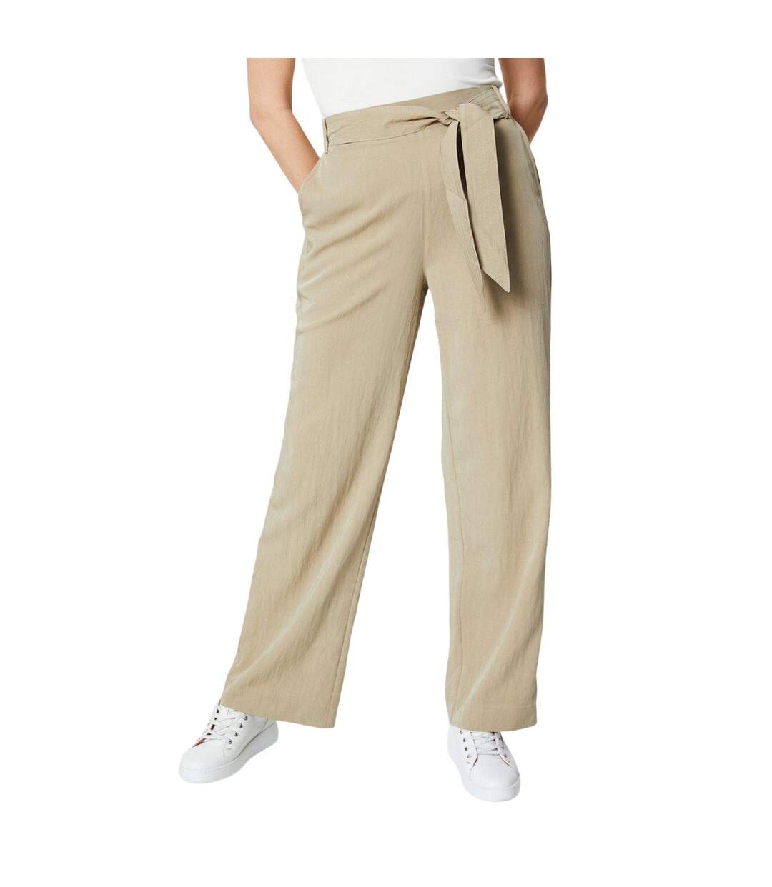 Womens/ladies stitched belt wide leg trousers stone Principles