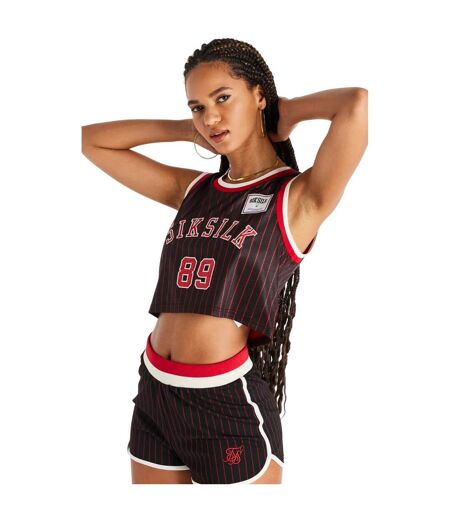 Womens/ladies cropped basketball vest top black/red SikSilk