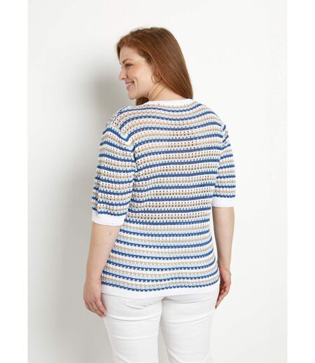 Pull doux rayé ajouré court manches courtes