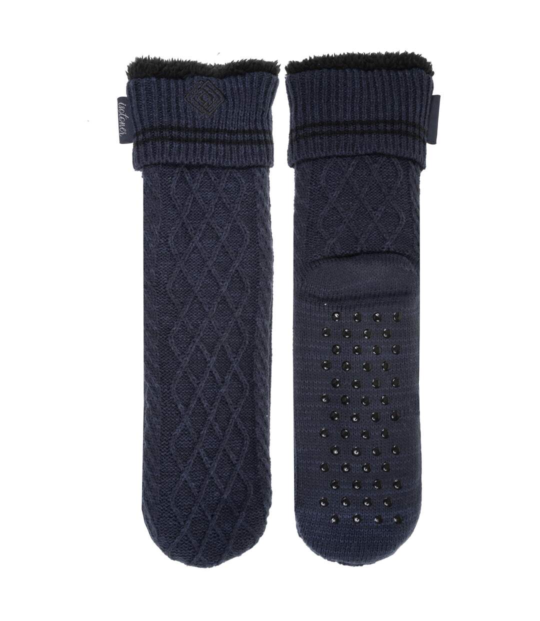 Isotoner Chaussettes d'intérieur homme maille torsadée, picots antidérapants-2