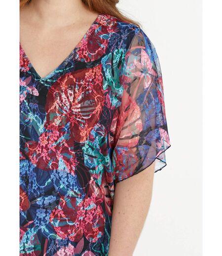 T-shirt court col V dentelle imprimée