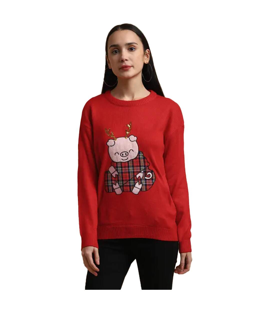 Womens/ladies piggy christmas jumper red Brave Soul