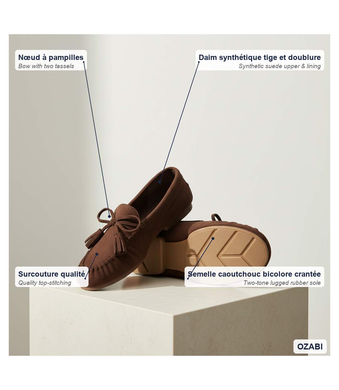 OZABI Mocassins Femme Bobo Chic Nœud Pampilles Daim Synthétique-4