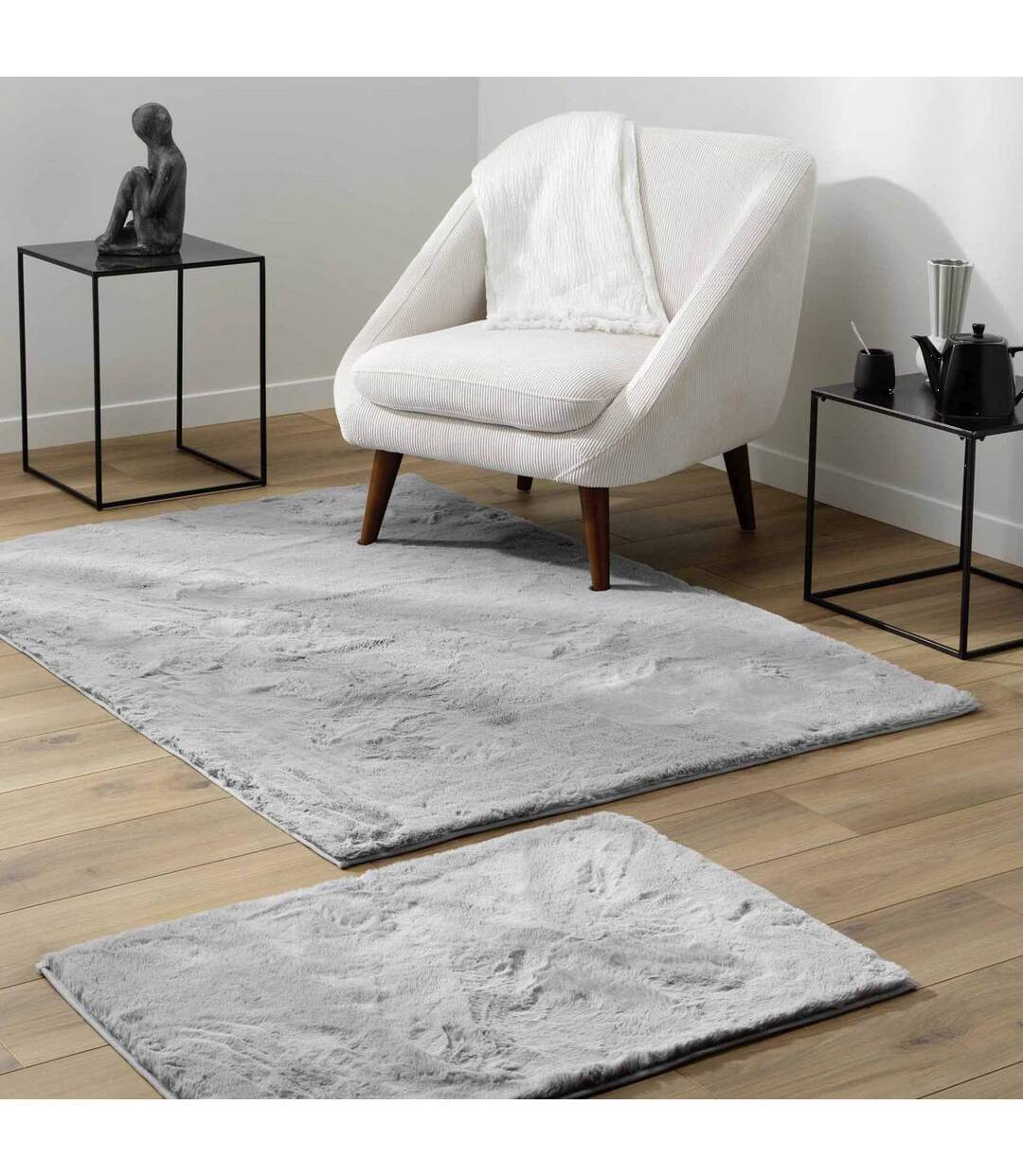 Tapis Imitation Fourrure Feline 120x170cm Gris-5