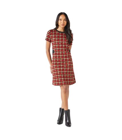 Womens/ladies dogtooth jacquard shift dress red Principles