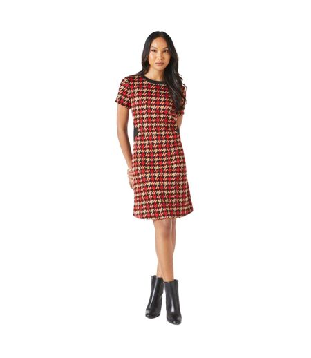 Womens/ladies dogtooth jacquard shift dress red Principles