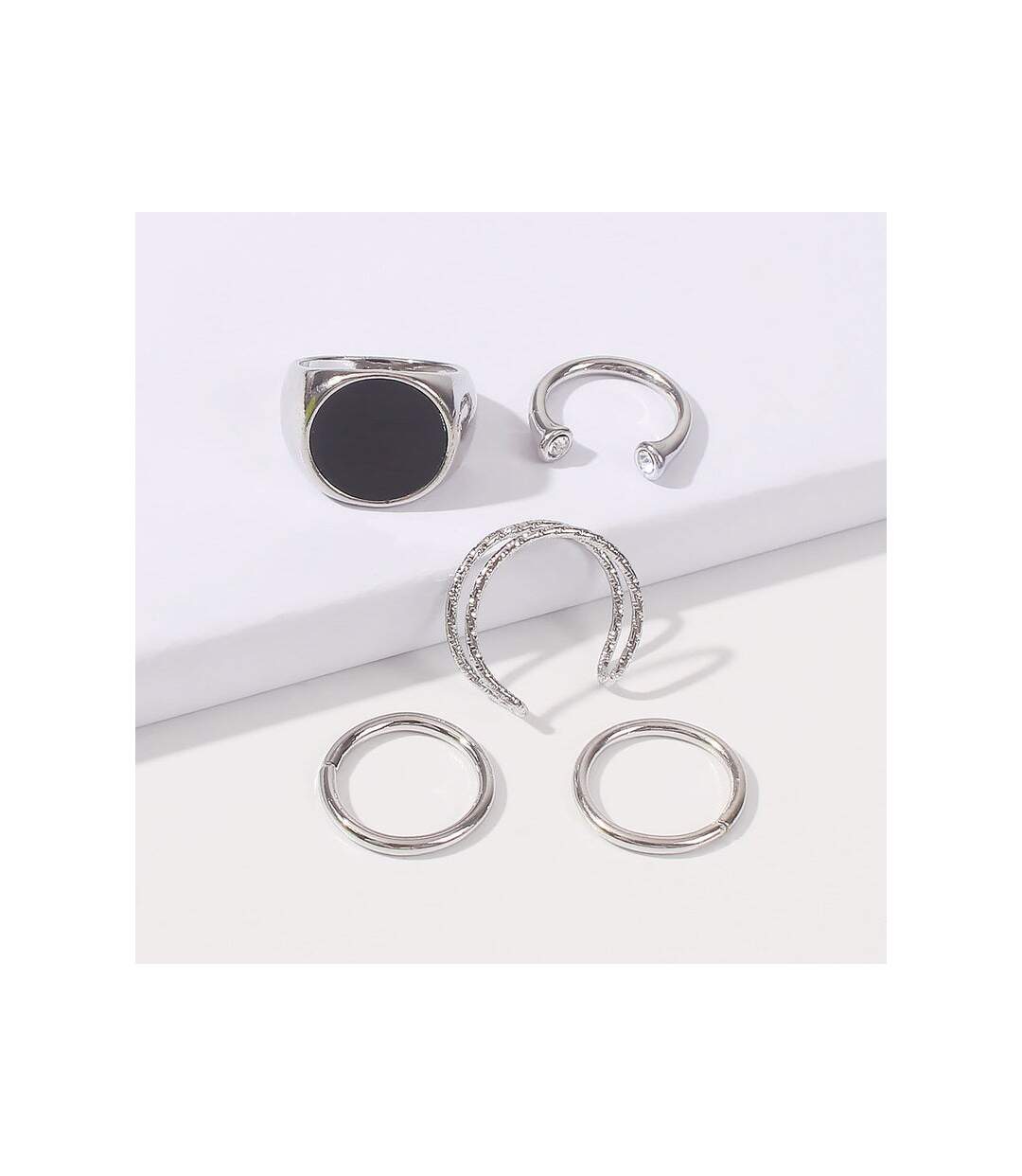 5 Piece Silver Minimalist Stacking Boho Silver Dainty Ring Set-2