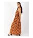 Robe longue col licou FRIDA imprimé ethnique orange Coton Du Monde