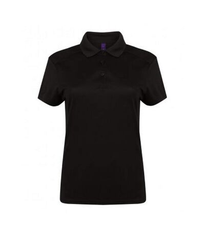 Henbury Womens/Ladies Stretch Microfine Pique Polo Shirt (Black)