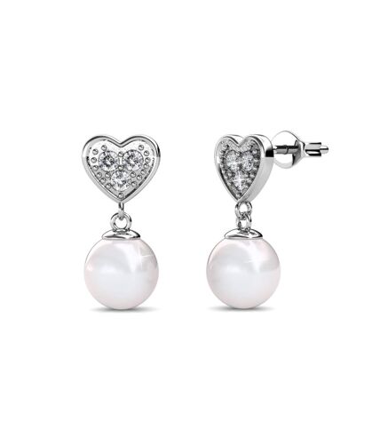 Boucles d'oreilles Pearl Heart - Argenté et Cristal