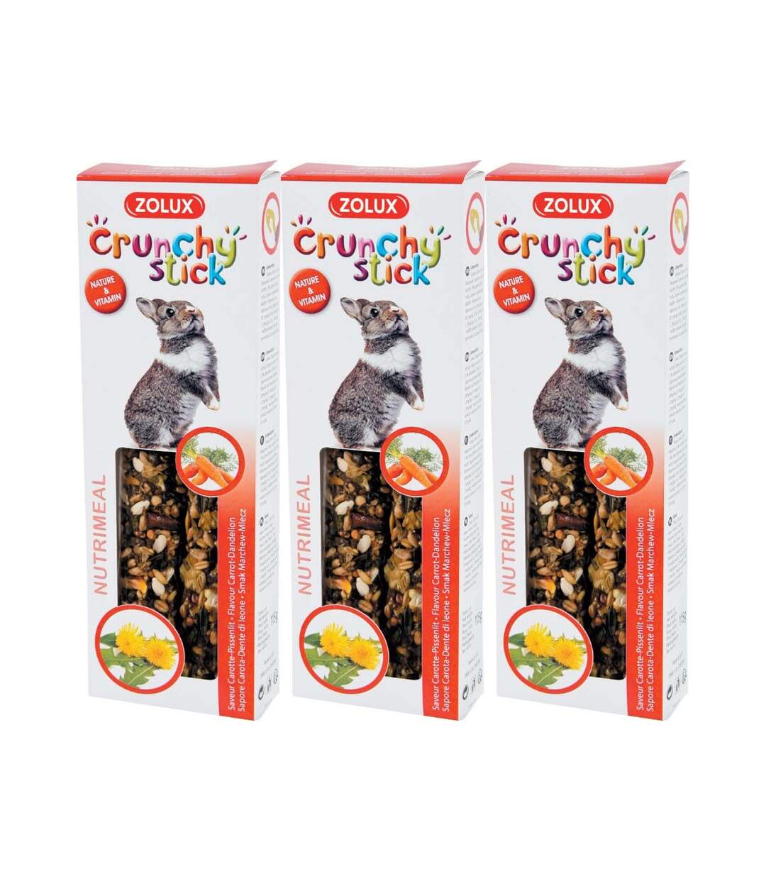 Crunchy sticks pour lapins saveur carottes et pissenlit (Lot de 3)