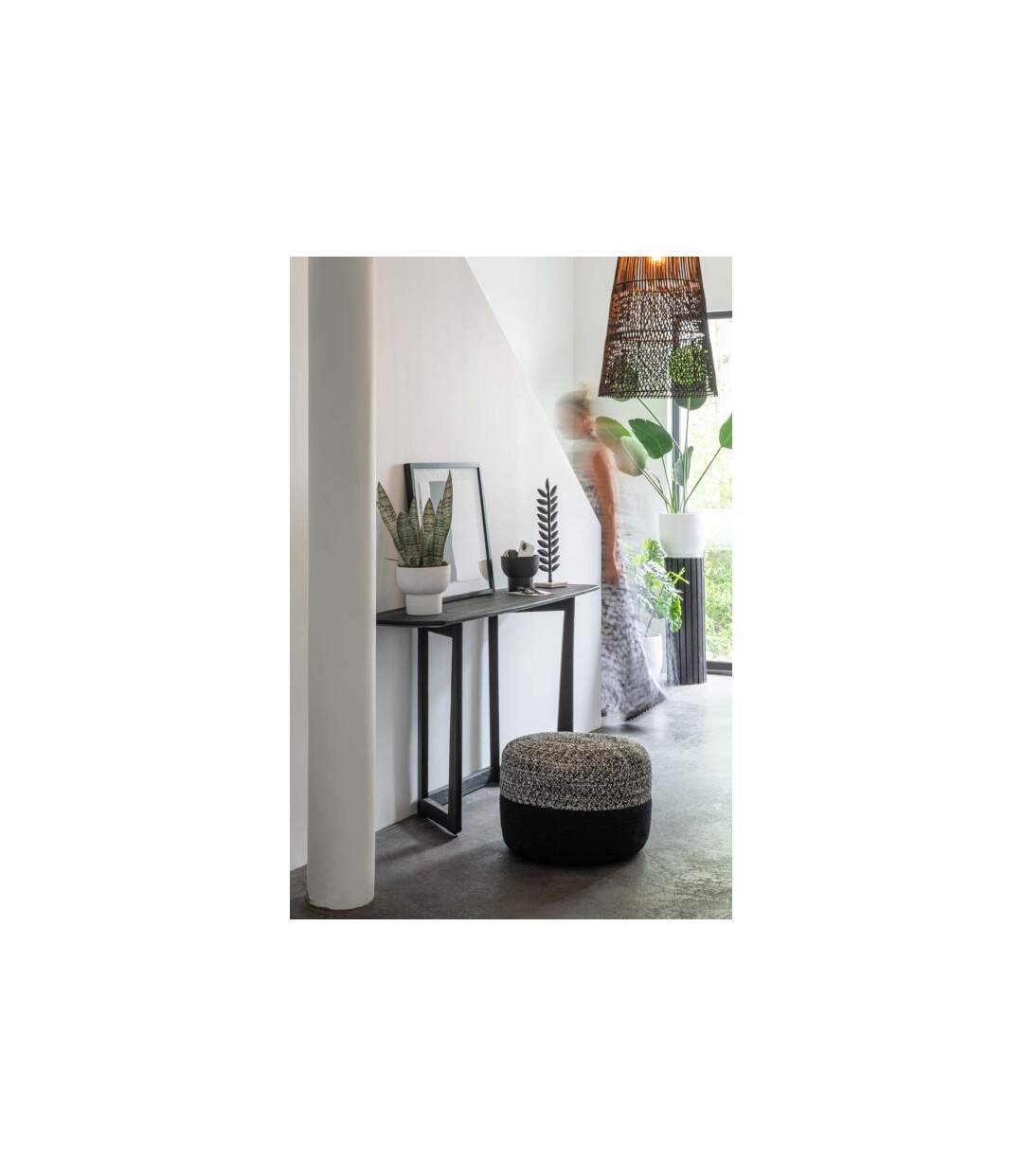 Pouf Rond Design Miami 50cm Noir & Blanc-4