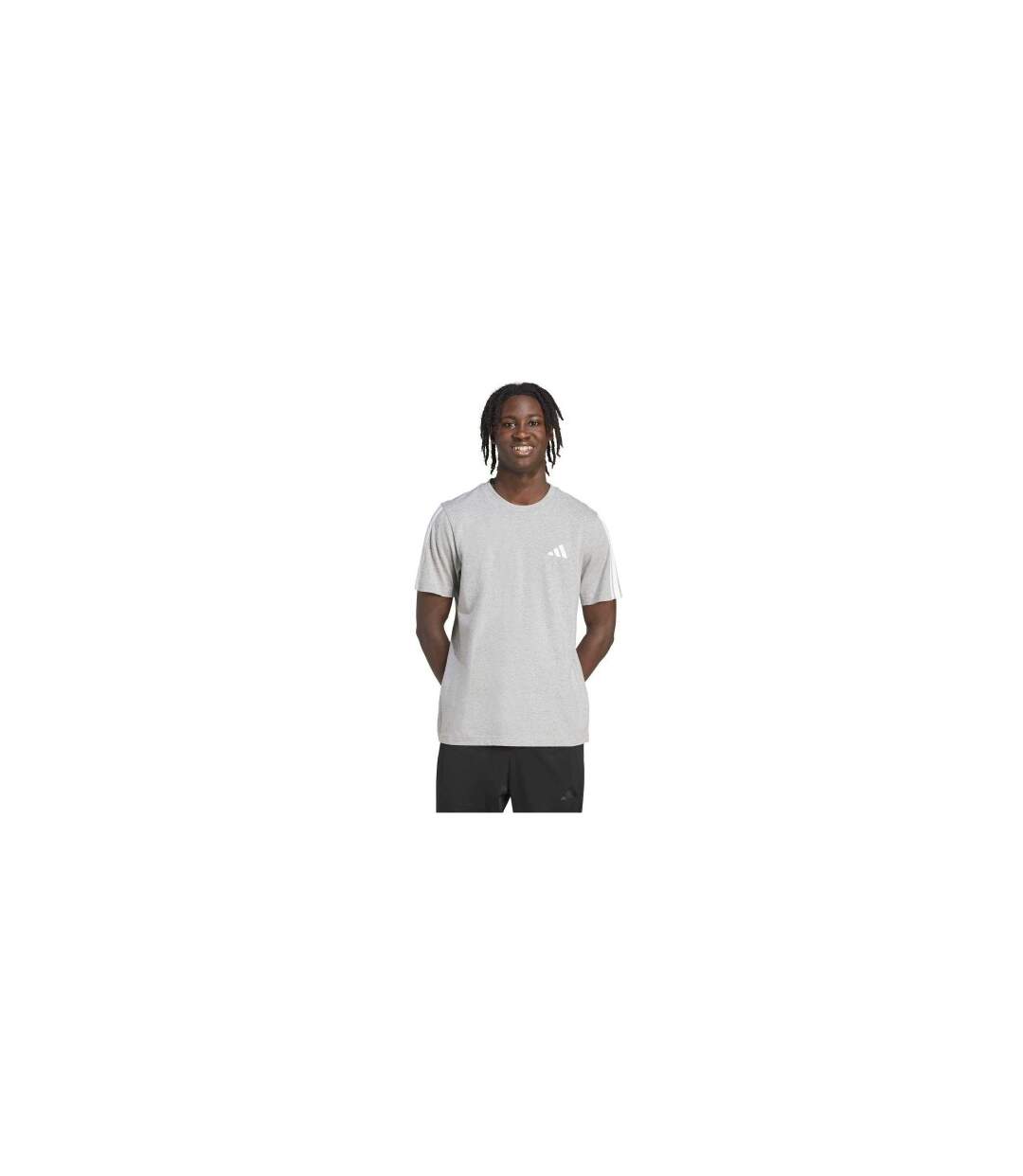 T-shirt Motif/style 3 Rayures Homme Gris Moyen Blanc Adidas-1