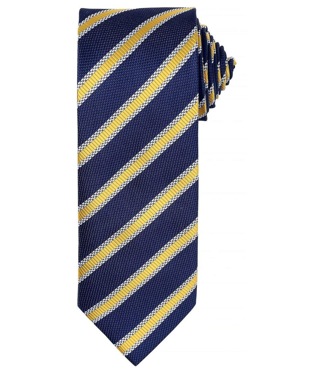 Cravate rayée - PR783 - bleu marine et jaune-1
