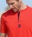 Pack of 3 Men's Button-Neck T-Shirts - Blue Navy Red 