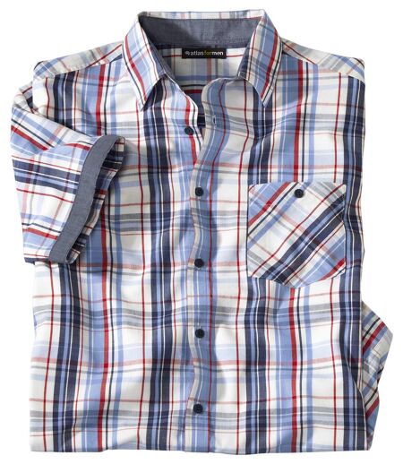 Men's Checked Chambray Shirt - Red Blue