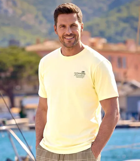 Pack of 4 Men's Classic Cotton T-Shirts - Blue Navy Yellow Green