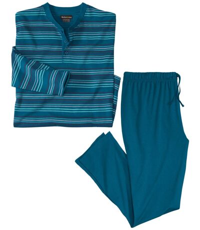 Pyjama Homme Hiver 100% Coton Flanelle - Col Rond, Manches Longues, Pantalon Long, Fabriqué En Italie, Doux Et Chaud