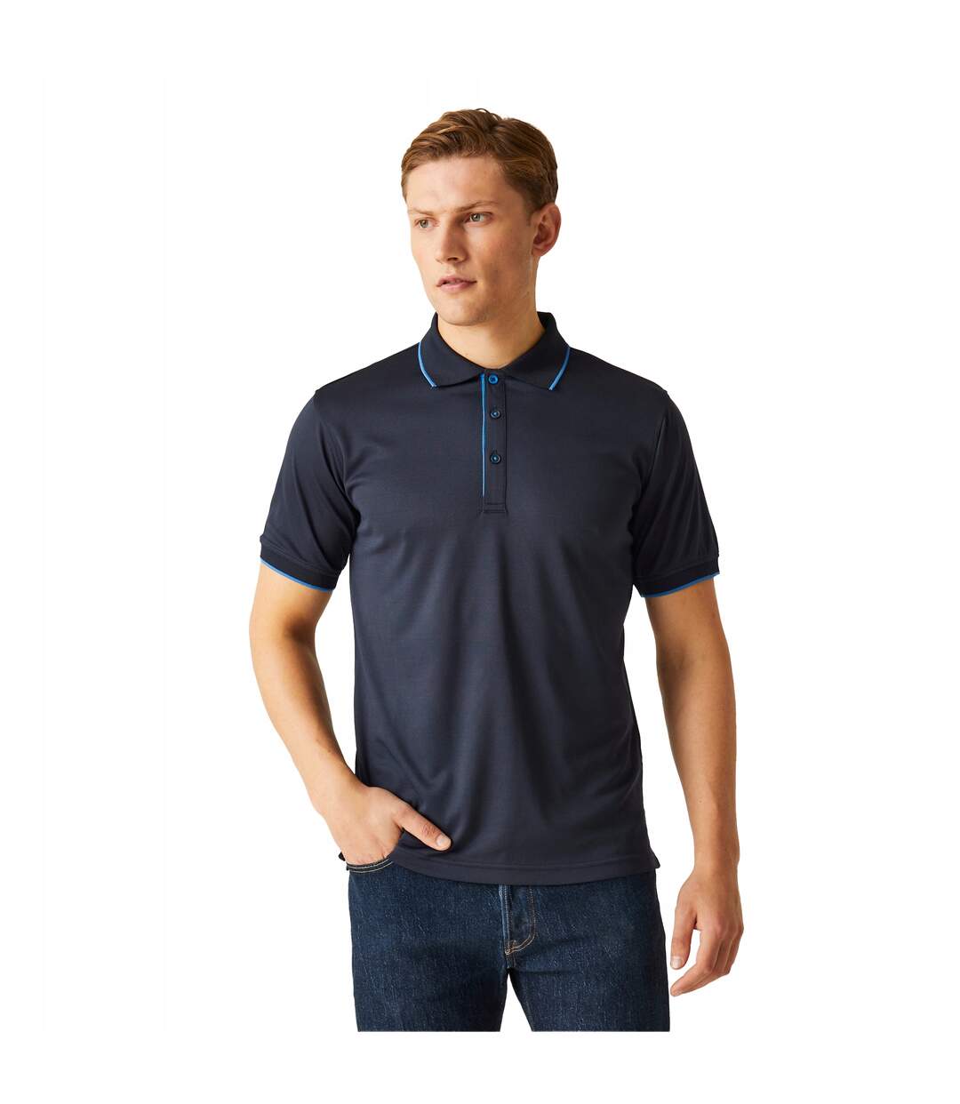 Polo Manches Courtes Motif/style Détail Contrasté Navigate Homme Bleu Bleu Marine Foncé Regatta Professional-4