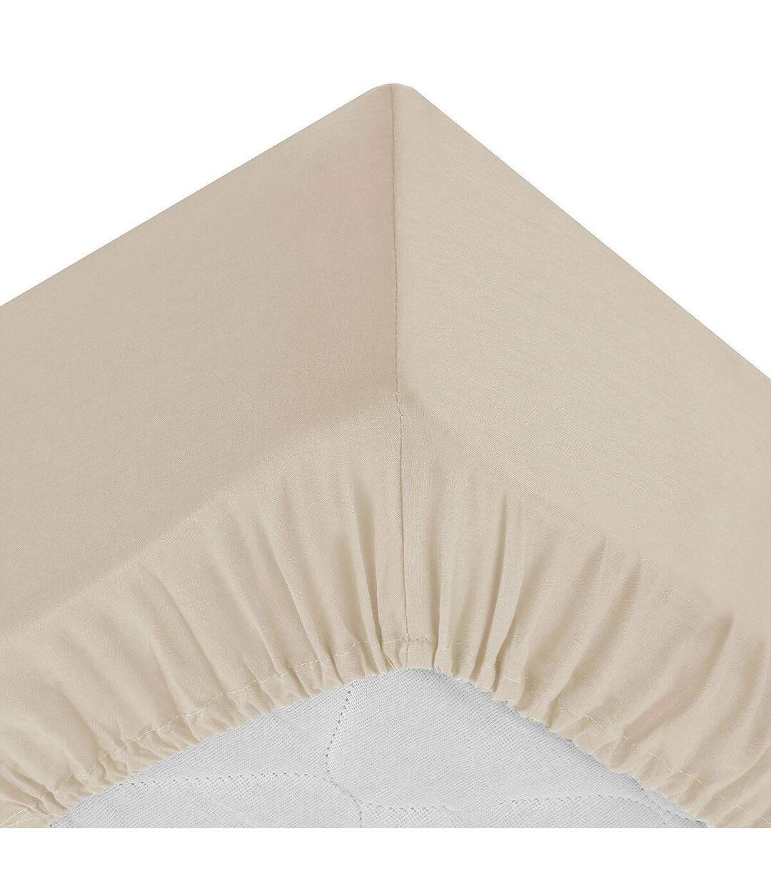 Drap Housse 2 Personnes Percale 160x200cm Beige Lin-1
