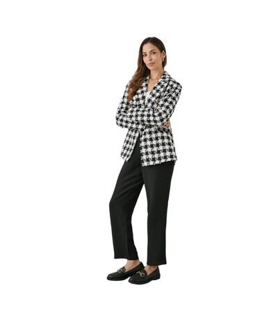 Womens/ladies Dogtooth Double-breasted Blazer Black Principles