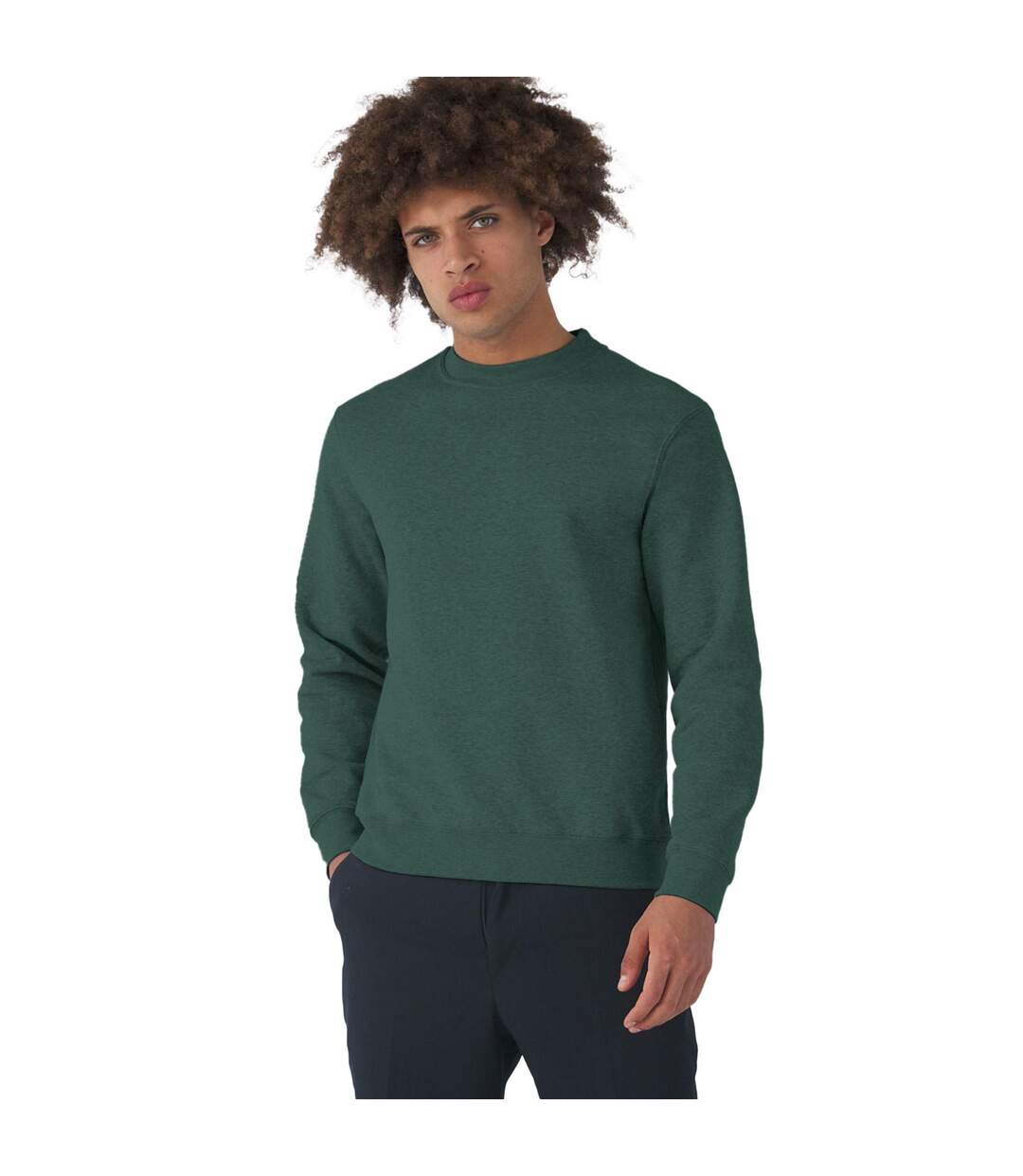 Mens set in sweatshirt heather dark green B&C-2