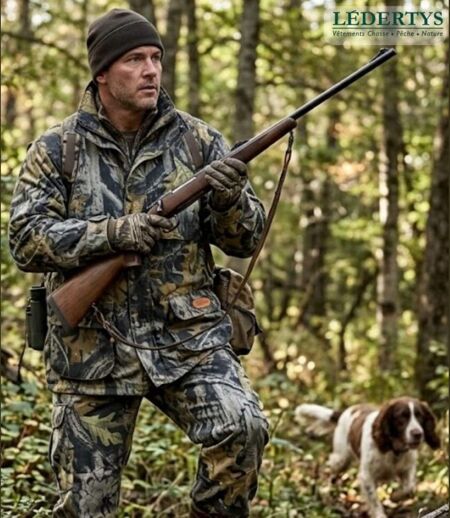 LEDERTYS LY0004 — Veste de chasse déperlante camouflage Forestwood kaki : confort et fonctionnalité sur le terrain