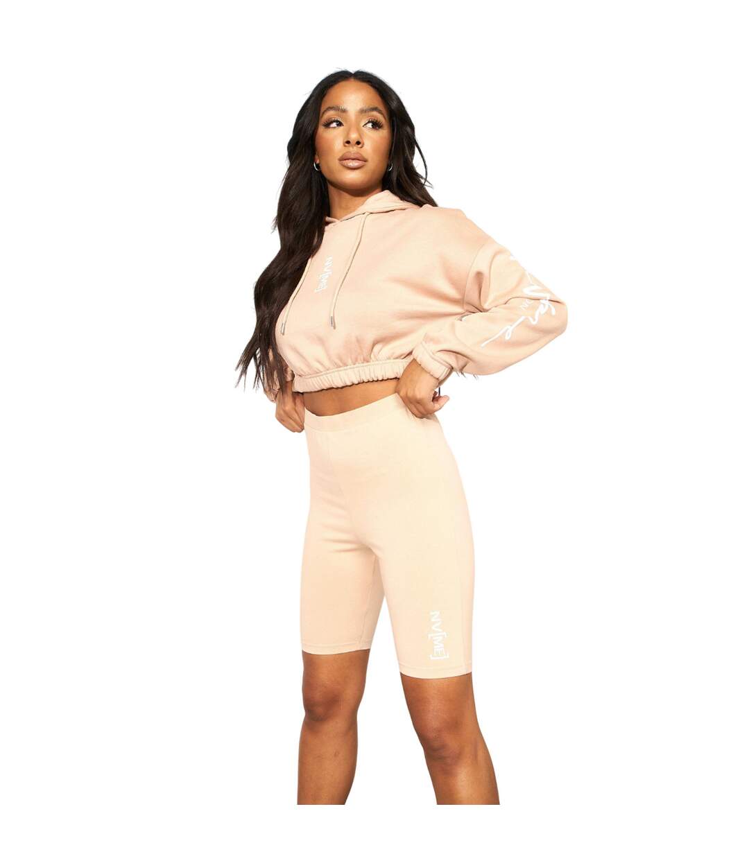 Sweat Court À Capuche Femme Beige NVME-2