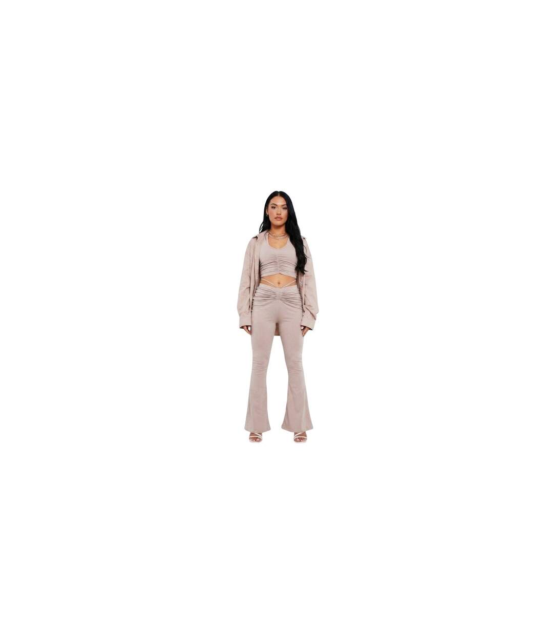 Pantalon Motif/style Ruché Femme Taupe Missy Empire-1