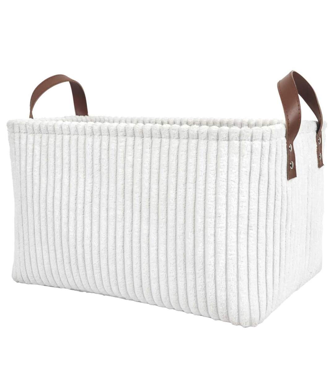 Lot de 3 Paniers de Rangement Velours Côtelé 36cm Blanc-2