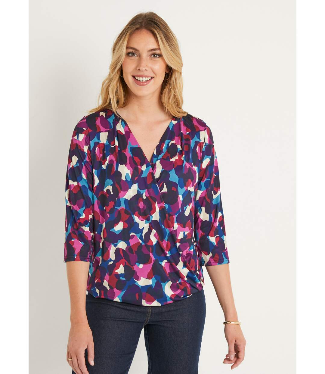 T-shirt blousant cache-coeur manches 3/4-1