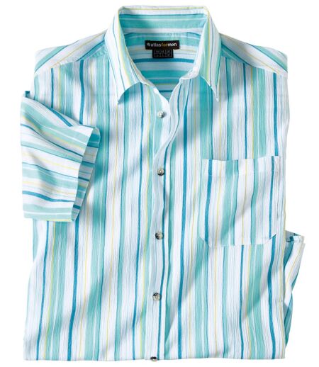 Men's White & Blue Striped Crepe Shirt 