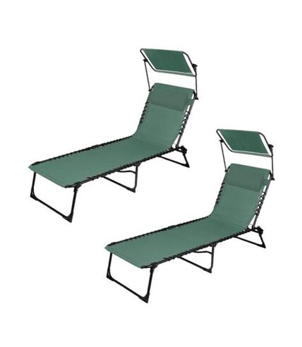 Lot de 2 bains de soleil avec parasol et coussin - Thé vert