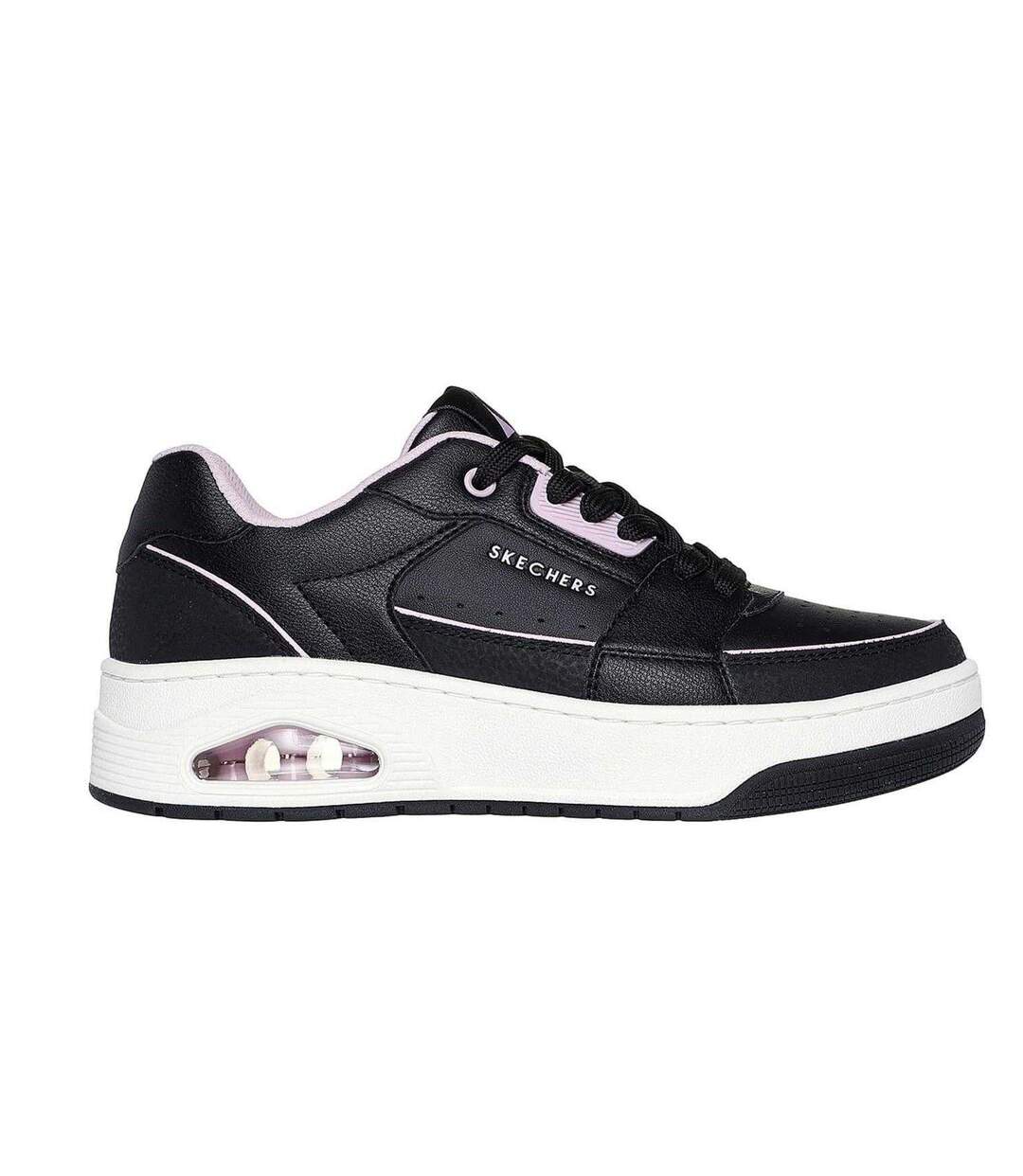 Womens/ladies Uno Court Leather Trainers Black Lilac Skechers-3