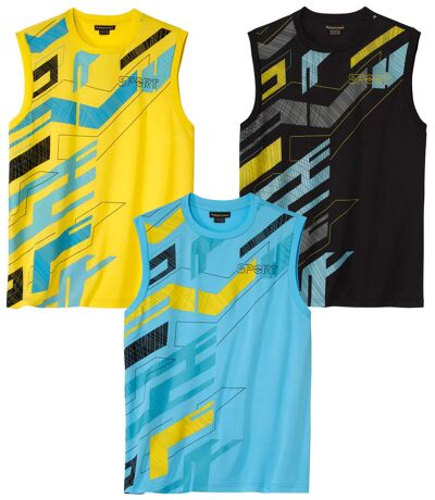 Pack of 3 Men's Sporty Tank Tops - Yellow Turquoise Black