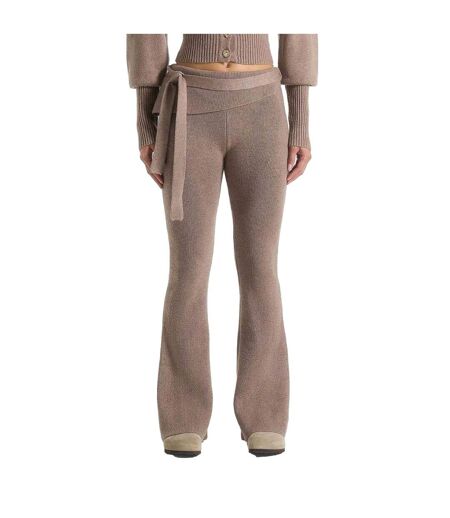 Womens/ladies Knitted Tie Belt Fitted And Flared Leggings Beige Maniere De Voir