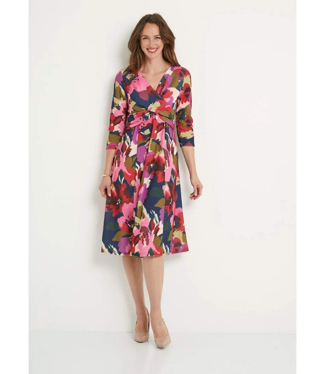 Robe cache-coeur courte imprimée manches 3/4-1