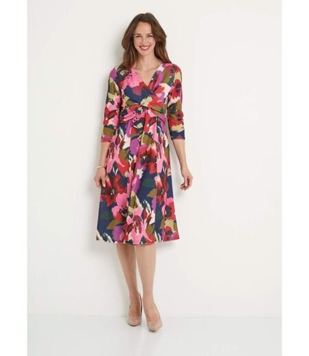 Robe cache-coeur courte imprimée manches 3/4