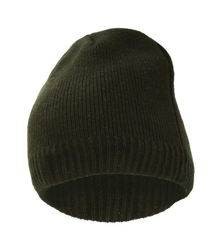 FLOSO Mens Plain Thermal Knitted Waterproof Winter Hat (Olive)